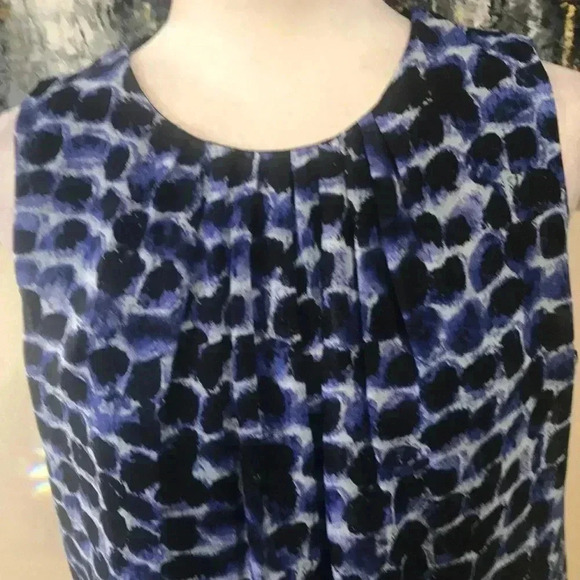 Sara Michelle Blue & Black Sleeveless Abstract Polka Dot Elastic Hem Top- L - Picture 5 of 10